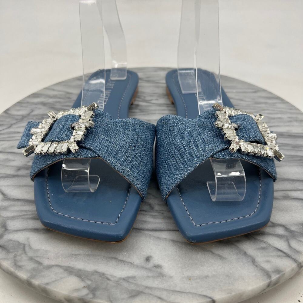 Stuart Weitzman Womens 9.5 Sandals Blue Shine Embellished Buckle Slide SA904 - Picture 3 of 12